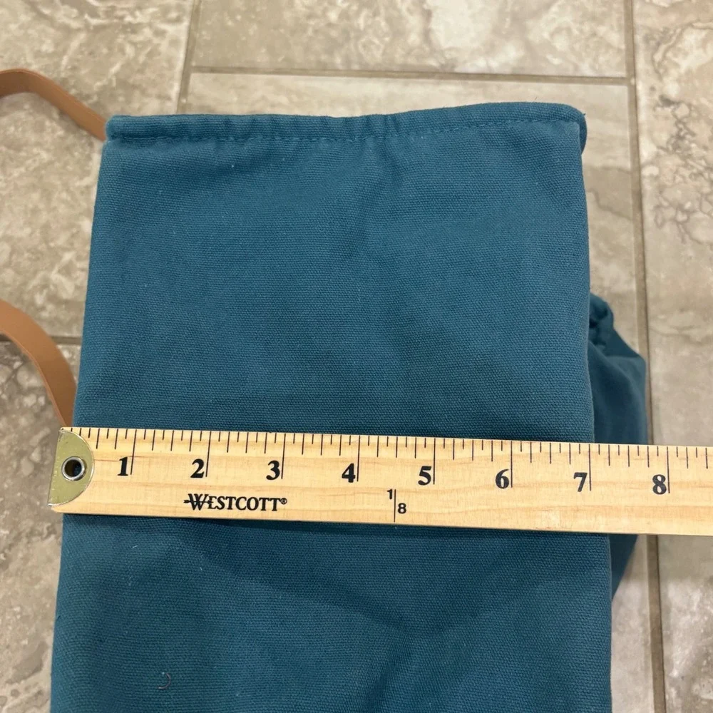 FEED Market Tote Bag Teal Blue Canvas Tan Straps Provides 3 Meals Grocery Bag